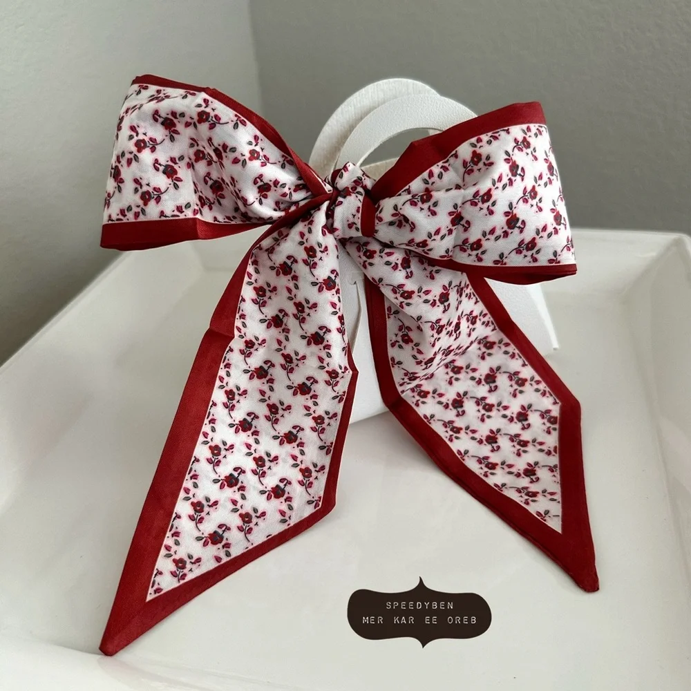 Red Cottage Floral Print Hair Scarf Purse Twilly 3/$20